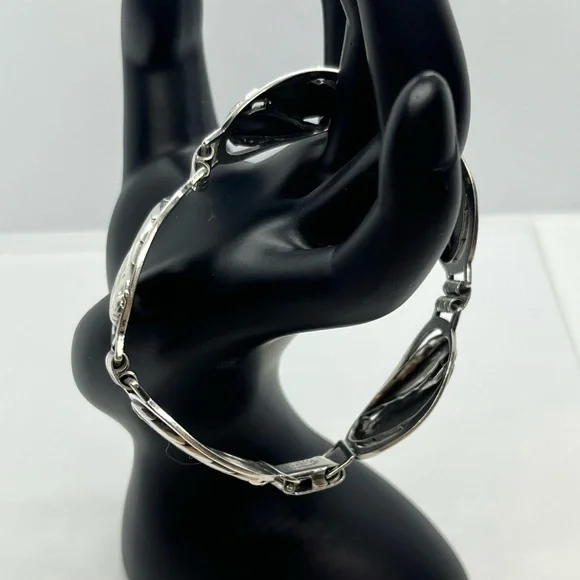 DANECRAFT 925 Silver Vintage Floral Leaf Link Chain Bracelet